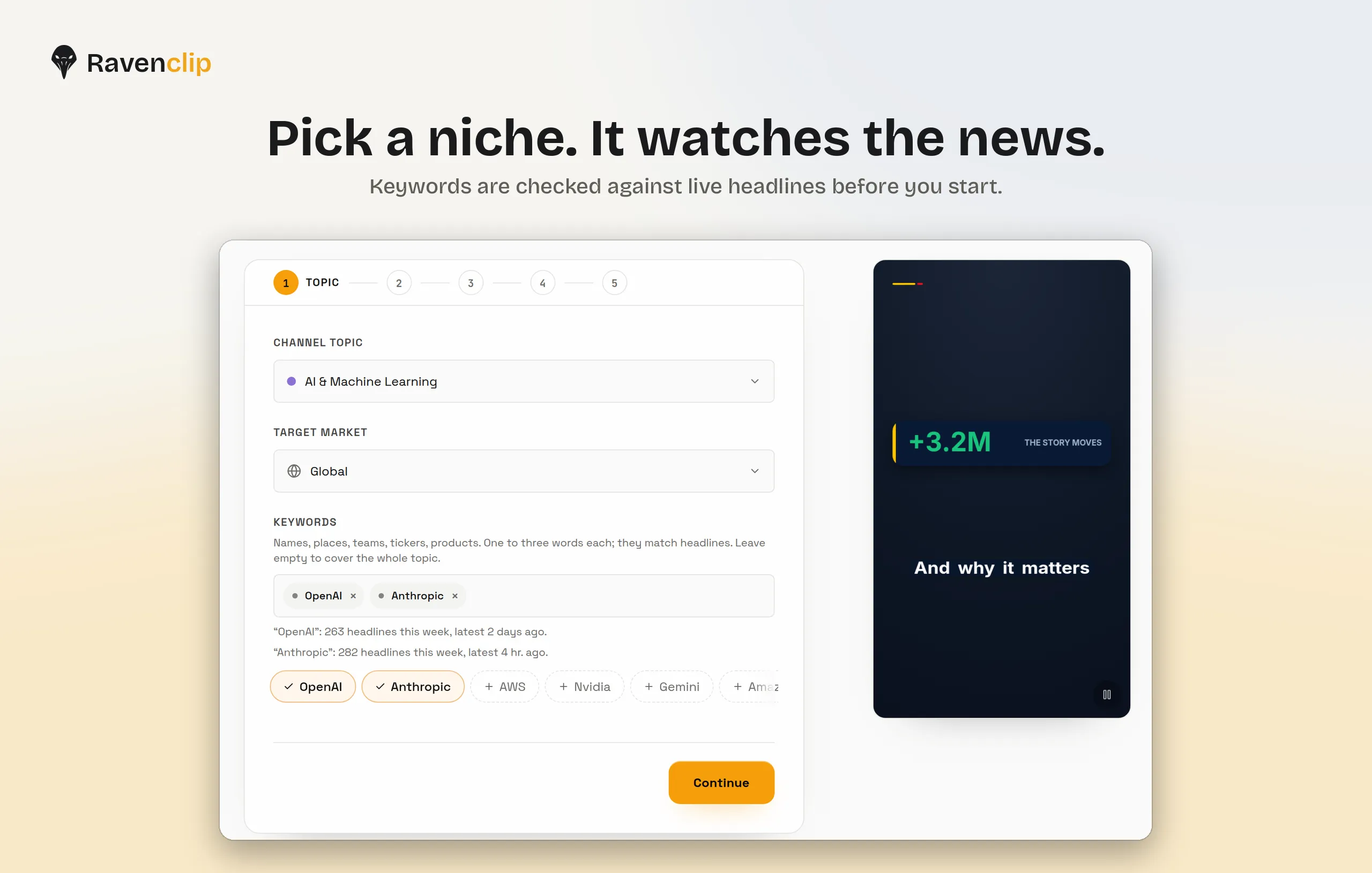 Configure a channel's topic and news sources